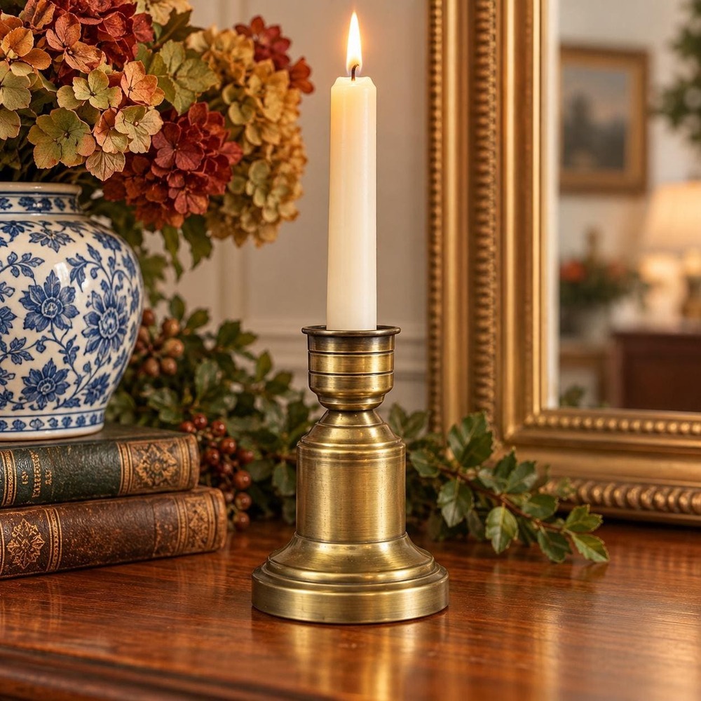 Vintage Brass Taper Candle Holder 5.5" Candlestick Colonial Grandmillennial